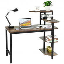 Load image into Gallery viewer, Computer Desk Writing Study Table with Storage Shelves Home Office Rustic Brown