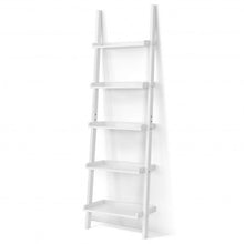 Load image into Gallery viewer, 5-Tier Wall-leaning Ladder Shelf Display Rack for Plants and Books-White