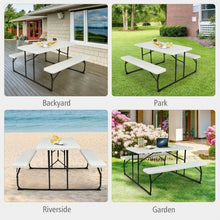 Load image into Gallery viewer, Indoor and Outdoor Folding Picnic Table Bench Set with Wood-like Texture-White