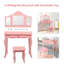 Load image into Gallery viewer, Kids Makeup Dressing Mirror Vanity Table Stool Set-Pink