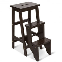 Load image into Gallery viewer, Folding Multi-functional 3-tier Ladder Wood Step Stool-Coffee