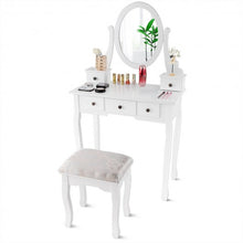 Load image into Gallery viewer, Dressing Table Set with Oval Mirror Stool and 5 Storage Drawers
