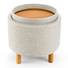 Load image into Gallery viewer, Round Storage Ottoman with Tray Top Accent Padded Footrest-Beige