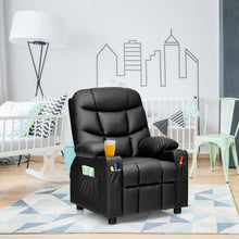 Load image into Gallery viewer, PU Leather Kids Recliner Chair with Cup Holders and Side Pockets-Black