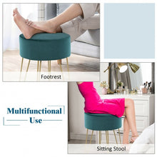 Load image into Gallery viewer, Round Velvet Ottoman Footrest Stool Side Table Dressing Chair w/Metal Legs-Green