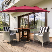 Load image into Gallery viewer, 15 Ft Solar LED Patio Double-sided Umbrella Market Umbrella with Weight Base-Red