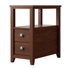 Load image into Gallery viewer, Set of 2 End Table Wooden with 2 Drawer & Shelf Bedside Table-Brown