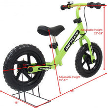 Load image into Gallery viewer, 12" Four Colors Kids Balance Bike Scooter with Brakes and Bell-Green