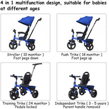 Load image into Gallery viewer, 4-in-1 Kids Tricycle with Adjustable Push Handle-Blue