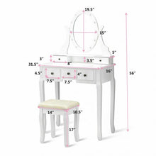 Load image into Gallery viewer, 5 Drawers Vanity Table Stool Set with 12-LED Bulbs-White