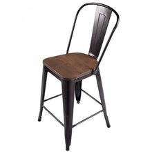 Load image into Gallery viewer, Set of 4 Rustic Metal Wood Bar Chairs with Seat-Wood