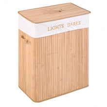Load image into Gallery viewer, Double Rectangle Bamboo Hamper Laundry Basket Cloth Storage Bag Lid-Natrual