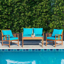 Load image into Gallery viewer, 4 Pcs Wooden Patio Furniture Set Table Sofa Chair Cushioned Garden