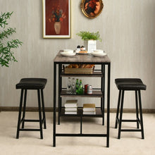 Load image into Gallery viewer, 3 Pcs Counter Height Dining Bar Table Set w/ 2 Stools and 3 Storage Shelves-BK
