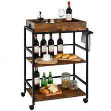 Load image into Gallery viewer, 3-Tier Kitchen Serving Bar Cart with Lockable Casters and Handle Rack for Home Pub-Rustic Brown
