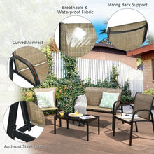 Load image into Gallery viewer, 4 pcs Patio Furniture Set with Glass Top Coffee Table-Brown