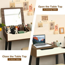 Load image into Gallery viewer, Vanity Table Set with Flip Top Mirror and Padded Stool-Wood