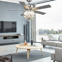 Load image into Gallery viewer, 52" Crystal Ceiling Fan Lamp w/ 5 Reversible Blades-Silver