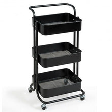 Load image into Gallery viewer, 3-Tier Metal Rolling Storage Cart Trolley 2 Brakes with Handle