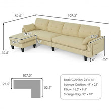 Load image into Gallery viewer, Convertible 4-Seat L-Shaped Sectional Sofa Couch with Storage Ottoman-Beige
