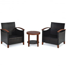 Load image into Gallery viewer, 3 Pcs Solid Wood Frame Patio Rattan Furniture Set-Red