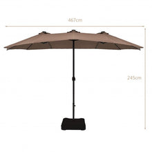 Load image into Gallery viewer, 15 Ft Solar LED Patio Double-sided Umbrella Market Umbrella with Weight Base