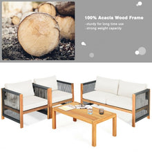 Load image into Gallery viewer, 4 Pcs Acacia Wood Outdoor Patio Furniture Set with Cushions-White