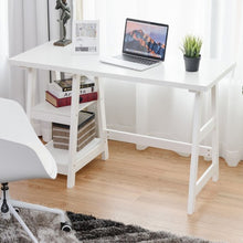 Load image into Gallery viewer, Modern Trestle Computer Desk Writing Laptop Table W/2 Open Tiers Shelves White-White
