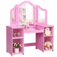 Load image into Gallery viewer, Kids Tri Folding Mirror Makeup Dressing Vanity Table Set-Pink