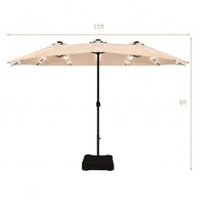 Load image into Gallery viewer, 15 Ft Solar LED Patio Double-sided Umbrella Market Umbrella with Weight Base-Beige