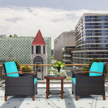 Load image into Gallery viewer, 3 Pcs Solid Wood Frame Patio Rattan Furniture Set-Turquoise