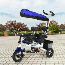 Load image into Gallery viewer, Twins Kids Baby Tricycle With Safety Double Rotatable Seat-Blue