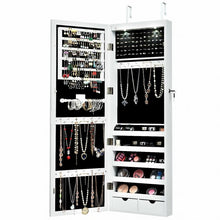 Load image into Gallery viewer, Lockable Wall Mount Mirrored Jewelry Cabinet with LED Lights-White