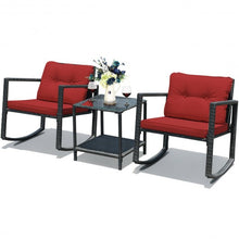 Load image into Gallery viewer, 3 Pcs Patio Rattan Set Rocking Chair Cushioned Sofa Garden Furniture-Red