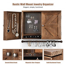 Load image into Gallery viewer, Rustic Wall Mounted Jewelry Cabinet with Barn Door Decor