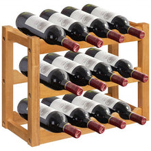 Load image into Gallery viewer, 3-Tier Bar Kitchen 12-Bottle Wine Display Holder with Wooden Tabletop