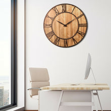 Load image into Gallery viewer, 30" Round Wall Clock Decorative Wooden Silent Clock with Battery