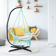 Load image into Gallery viewer, Hanging Macrame Hammock Chair with Handwoven Cotton Backrest-Turquoise