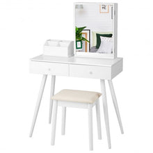 Load image into Gallery viewer, Vanity Dressing Table Set Lockable Jewelry Cabinet with Mirror-White