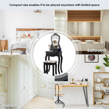 Load image into Gallery viewer, Makeup Dressing Table and Bench 3 Drawers and Cushioned Stool for Girls-Black