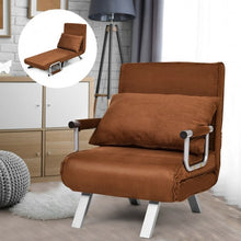 Load image into Gallery viewer, Chamois Convertible Sleeper Bed Arm Sofa with Pillow-Brown