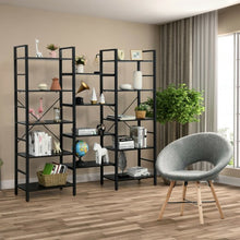 Load image into Gallery viewer, Vintage Triple Wide 5-Tier Bookcase Large Bookshelf Display Storage Shelf-Black