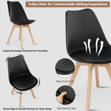 Load image into Gallery viewer, Set of 4 Dining Chair Mid Century Modern Shell PU Seat with Wooden Leg-Black
