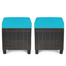 Load image into Gallery viewer, 2PCS Patio Rattan Ottoman Cushioned Seat-Blue
