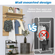 Load image into Gallery viewer, Wall-Mounted Clothes Hanger Rack Shelf with 5 Hooks and Hanging Rod