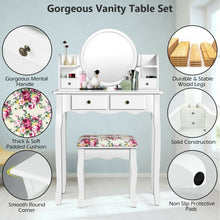 Load image into Gallery viewer, Makeup Vanity Table Set Girls Dressing Table with Drawers Oval Mirror-White