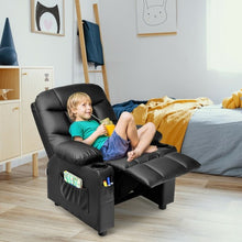 Load image into Gallery viewer, PU Leather Kids Recliner Chair with Cup Holders and Side Pockets-Black