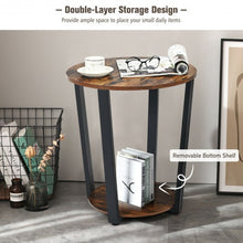 Load image into Gallery viewer, 2-tier Round End Table with Storage Shelf & Metal Frame-Brown