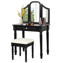Load image into Gallery viewer, Vanity Dressing Makeup Table Set with Tri-Folding Mirror and Stool-Black