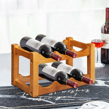 Load image into Gallery viewer, 2-Tier Bar Kitchen 6-Bottle Wine Display Holder with Wooden Tabletop